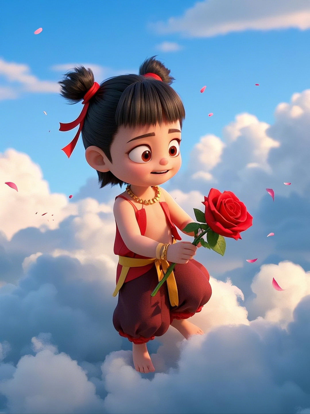 即梦AI【哪吒系列】| 吒儿会浪漫，手捧玫瑰花，女神节画面美到哭！