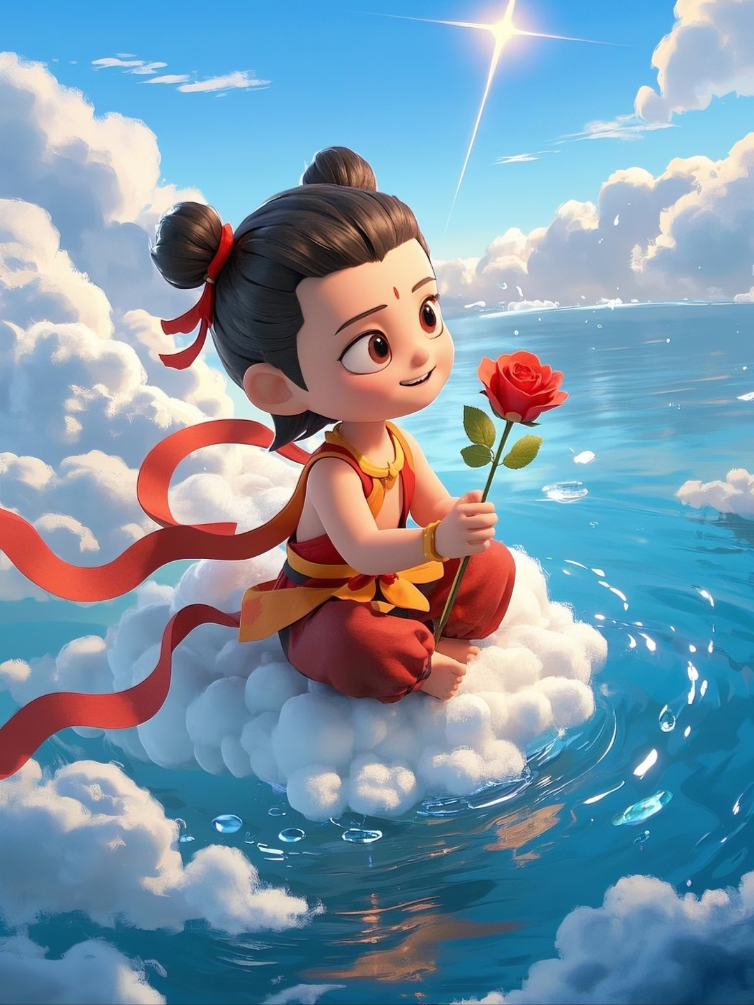 即梦AI【哪吒系列】| 吒儿会浪漫，手捧玫瑰花，女神节画面美到哭！