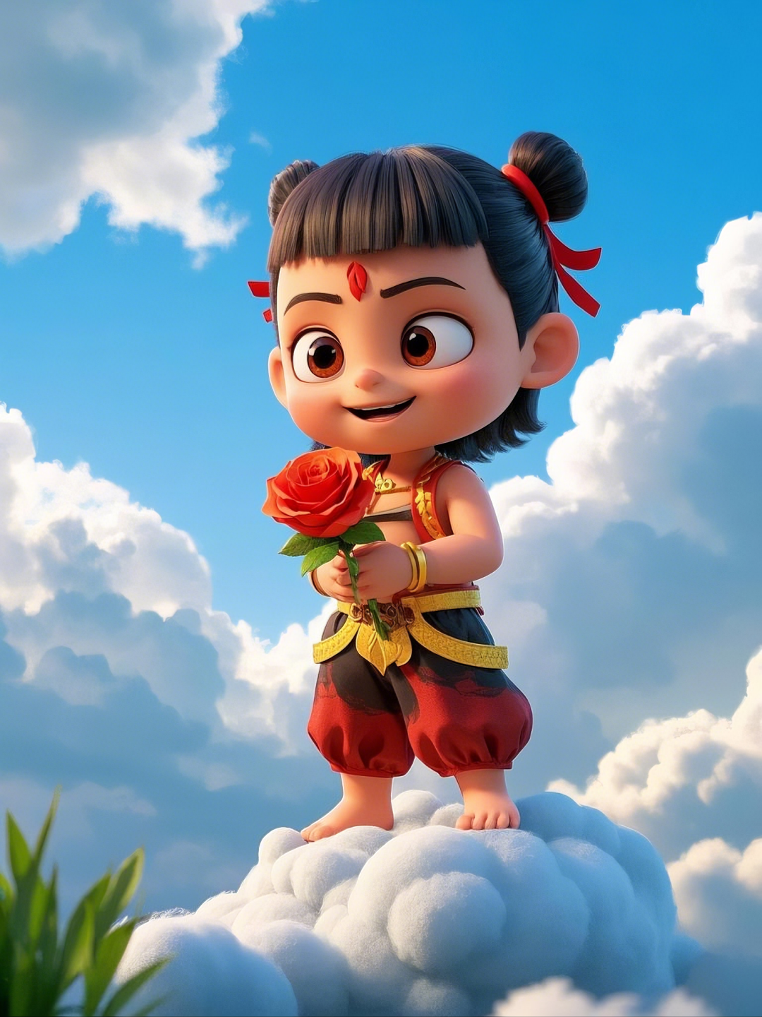 即梦AI【哪吒系列】| 吒儿会浪漫，手捧玫瑰花，女神节画面美到哭！