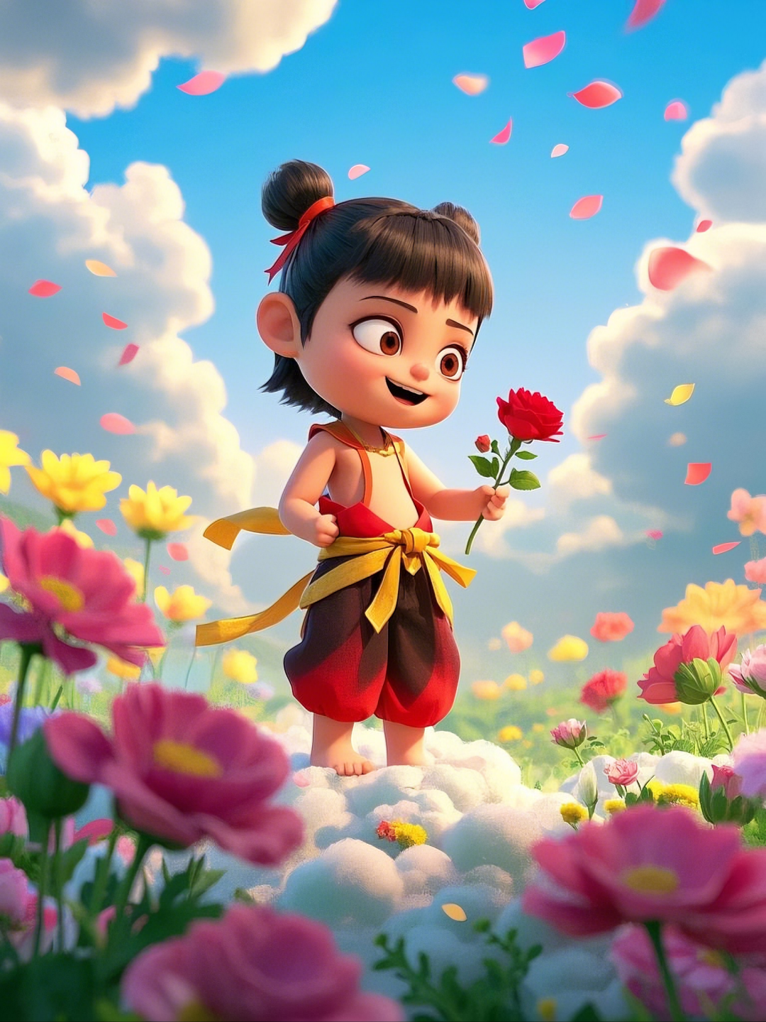 即梦AI【哪吒系列】| 吒儿会浪漫，手捧玫瑰花，女神节画面美到哭！