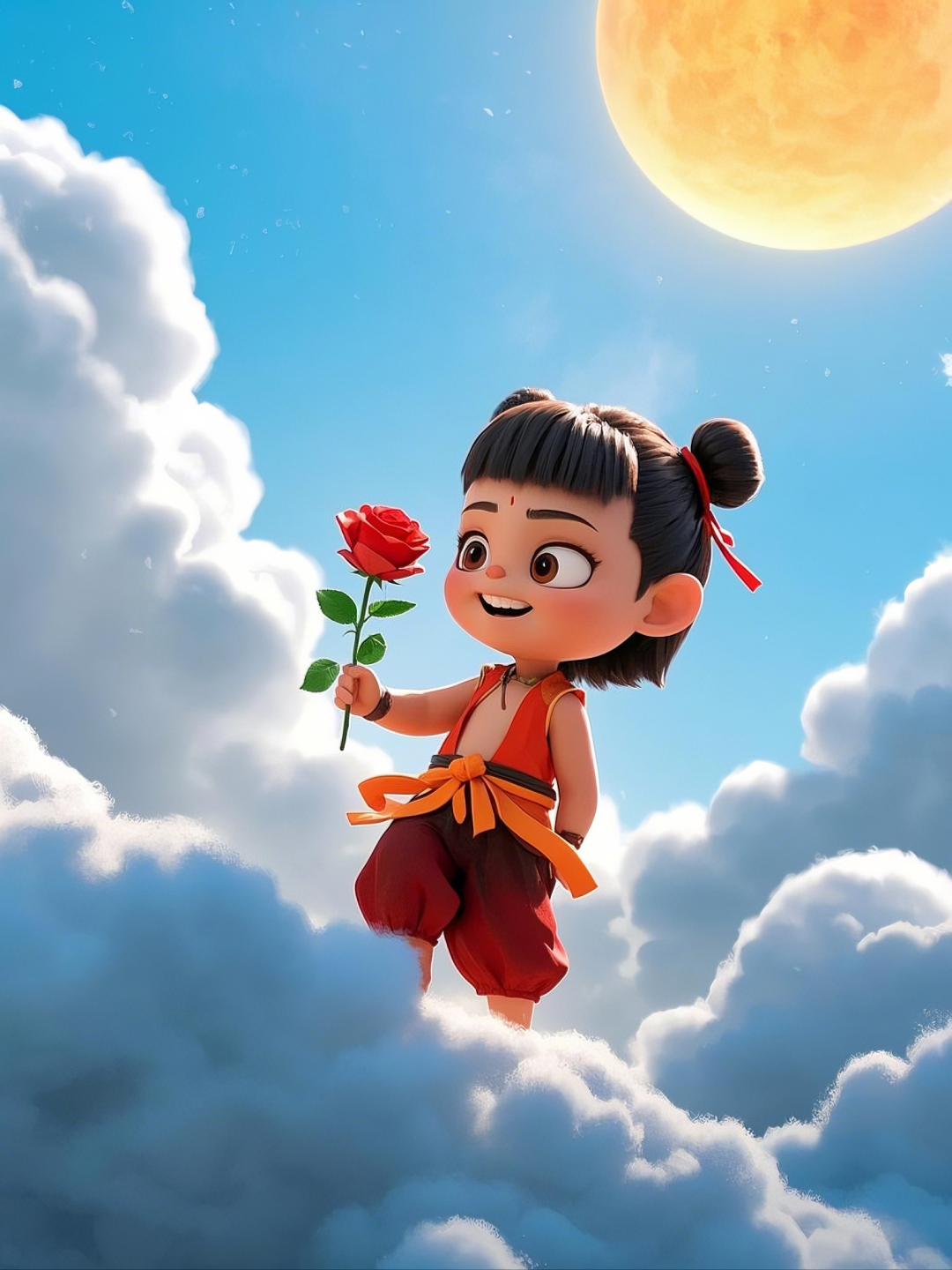 即梦AI【哪吒系列】| 吒儿会浪漫，手捧玫瑰花，女神节画面美到哭！