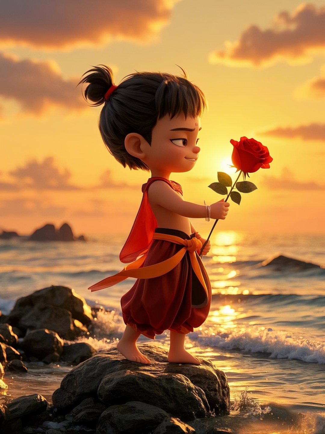 即梦AI【哪吒系列】| 吒儿会浪漫，手捧玫瑰花，女神节画面美到哭！