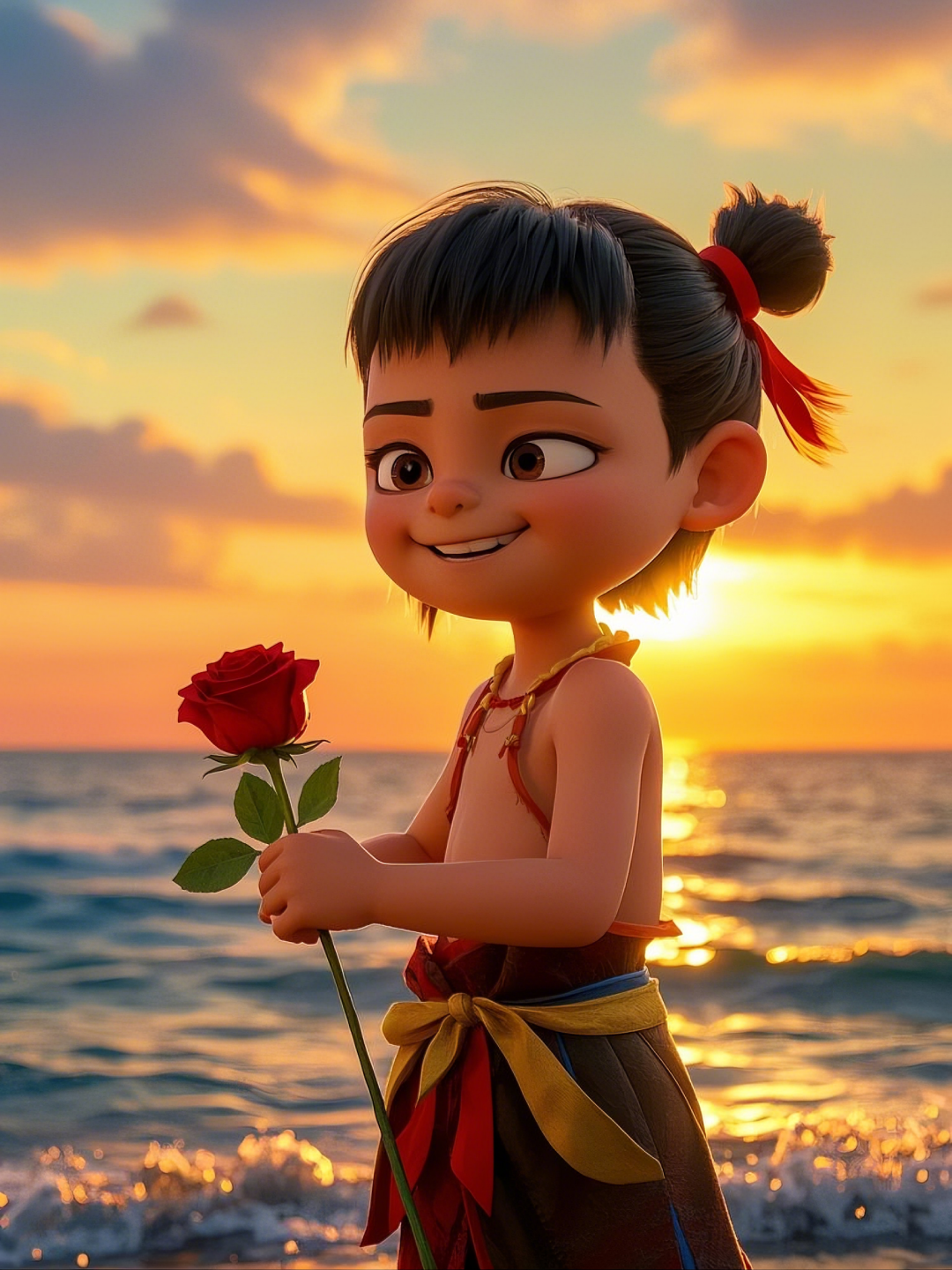 即梦AI【哪吒系列】| 吒儿会浪漫，手捧玫瑰花，女神节画面美到哭！