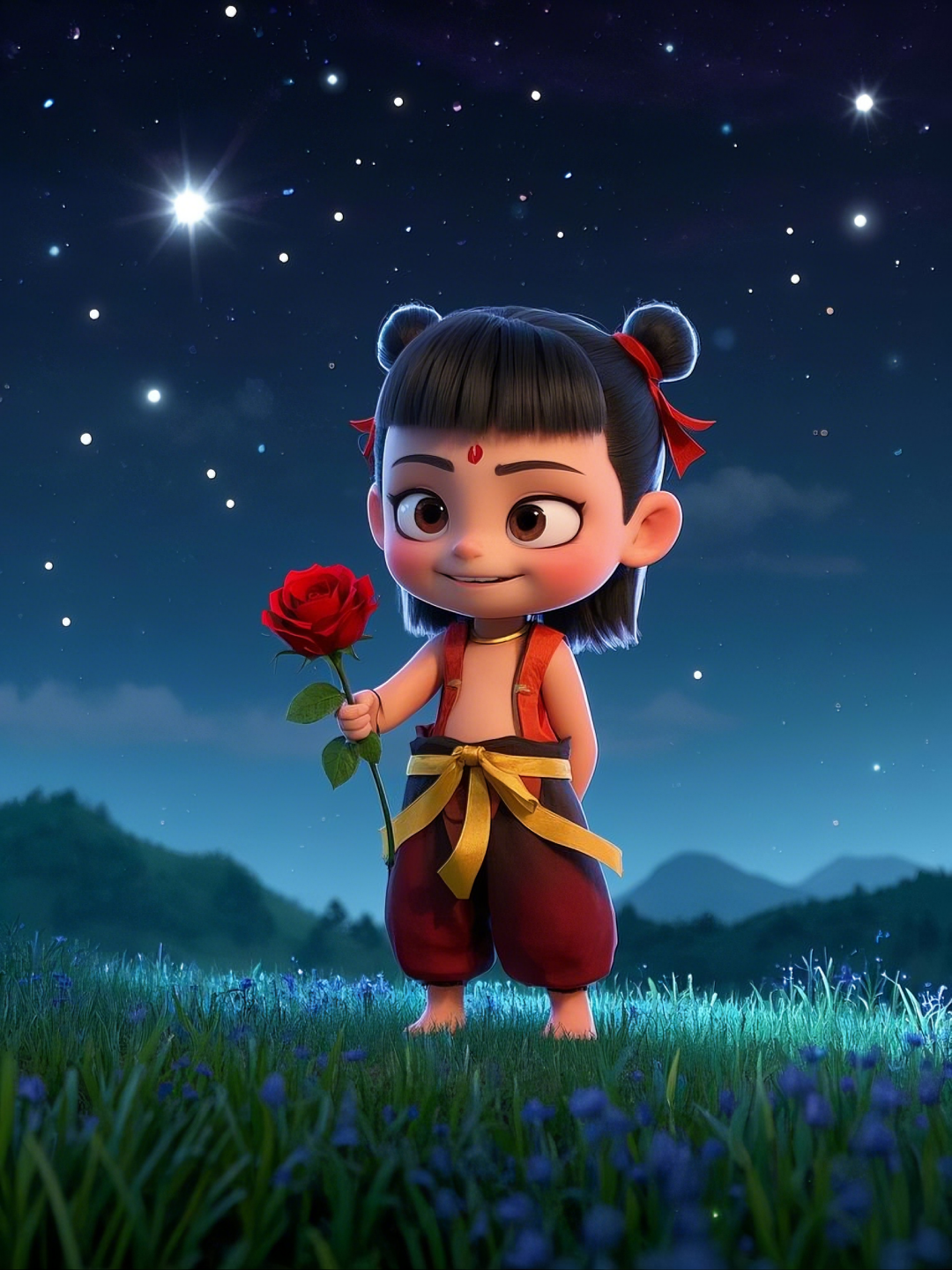 即梦AI【哪吒系列】| 吒儿会浪漫，手捧玫瑰花，女神节画面美到哭！