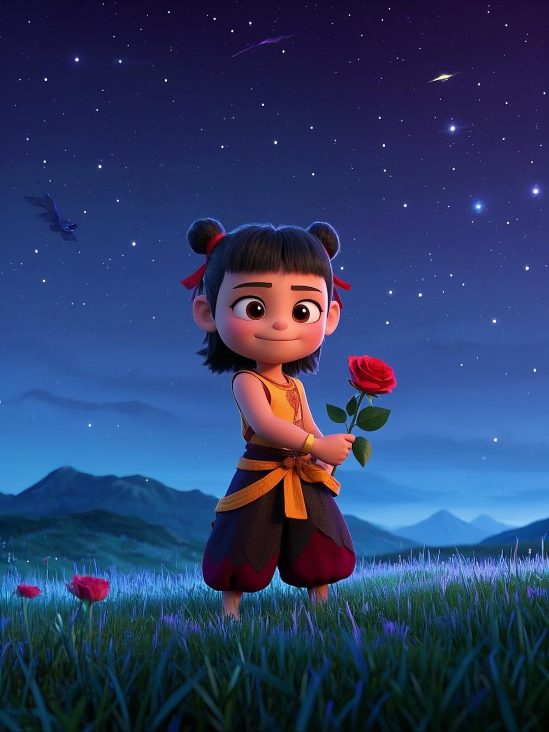 即梦AI【哪吒系列】| 吒儿会浪漫，手捧玫瑰花，女神节画面美到哭！