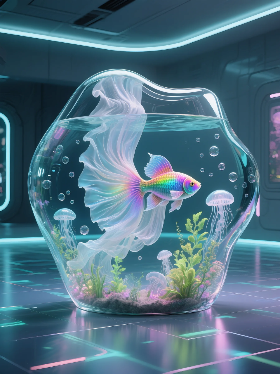 即梦AI 【动物】【鱼】| 这么绚丽的孔雀鱼谁不喜欢! 附提示词。