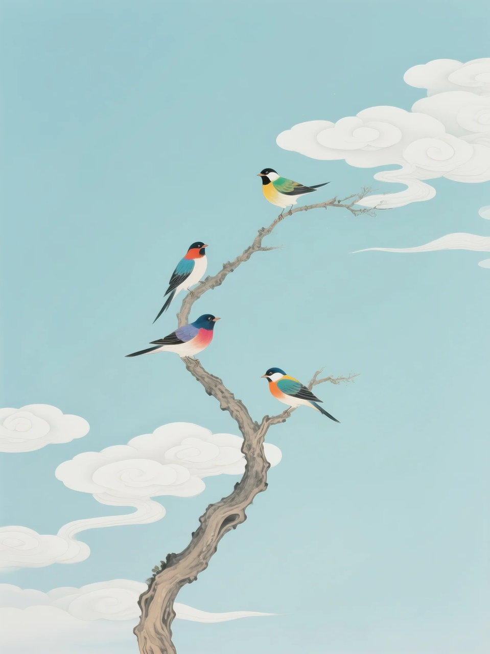 即梦AI 【插画设计】【动物】| 治愈的小鸟，附提示词