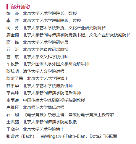 北京大学继续教育部开设“电子竞技文化研修班”，师资包含艺术学院院长、《DOTA2》TI 冠军等