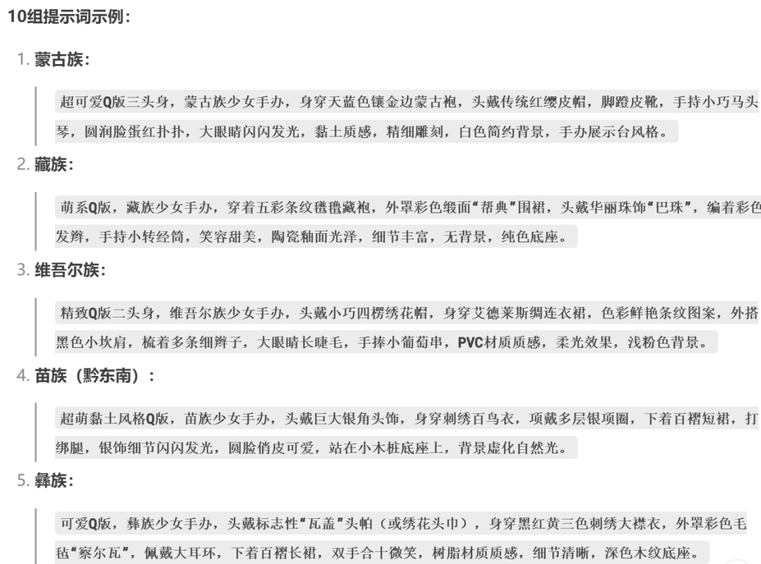 AI爆款提示词！56个民族少女手办的绘画图