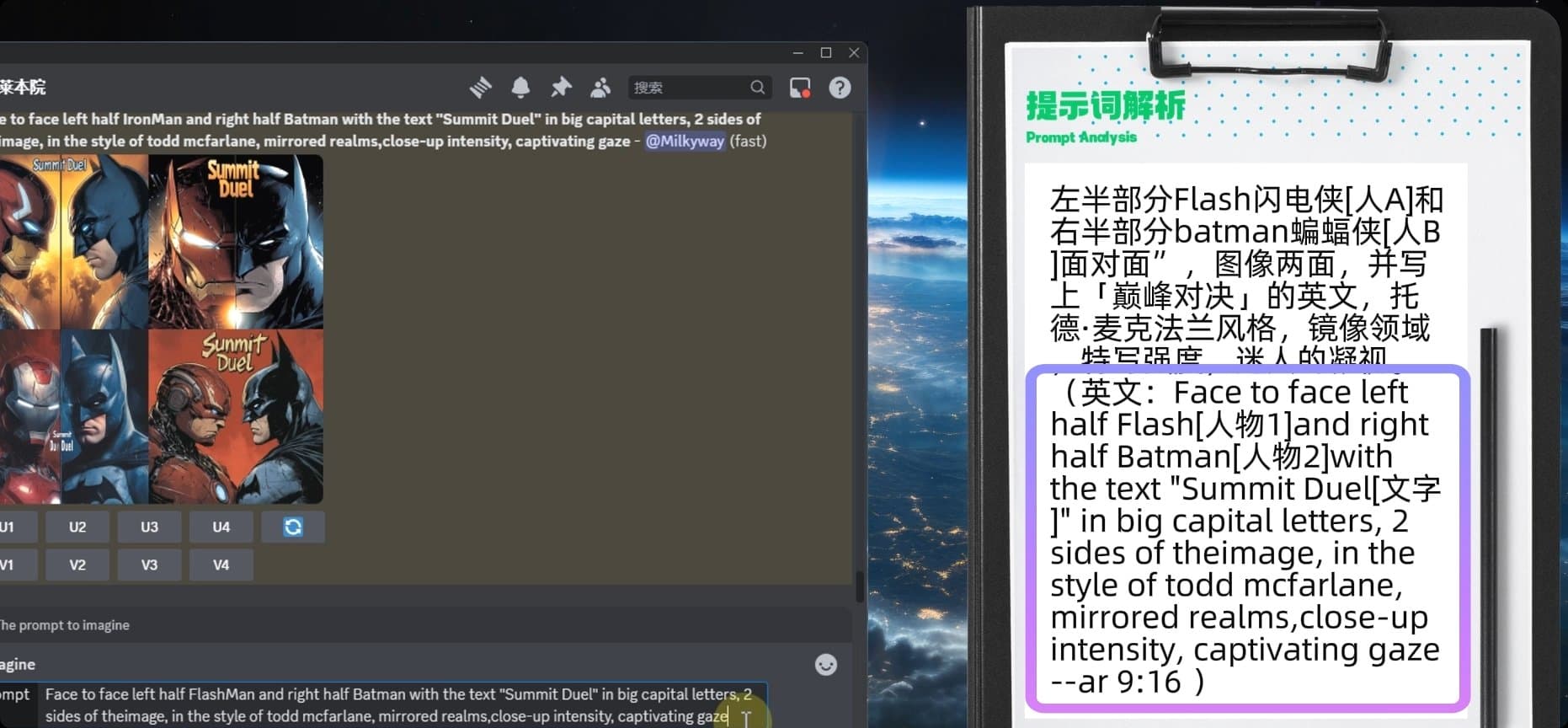 【AI生图特效教学】Midjourney一键生成英雄对决双联图！超简单教程！