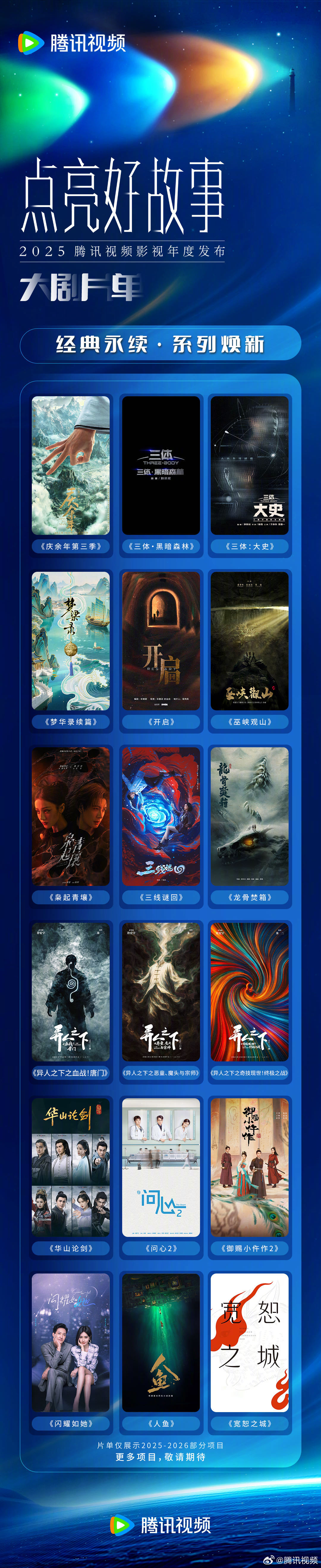 腾讯视频“鹅厂 2025 大剧片单”公布：刘慈欣《三体・黑暗森林》《三体：大史》《乡村教师》在列