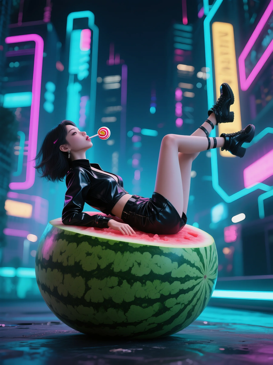 即梦AI 【水果】【西瓜】| 夏日里西瓜上的童趣,附提示词