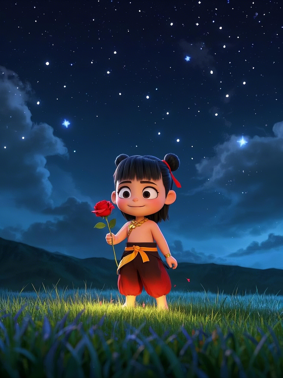 即梦AI【哪吒系列】| 吒儿会浪漫，手捧玫瑰花，女神节画面美到哭！