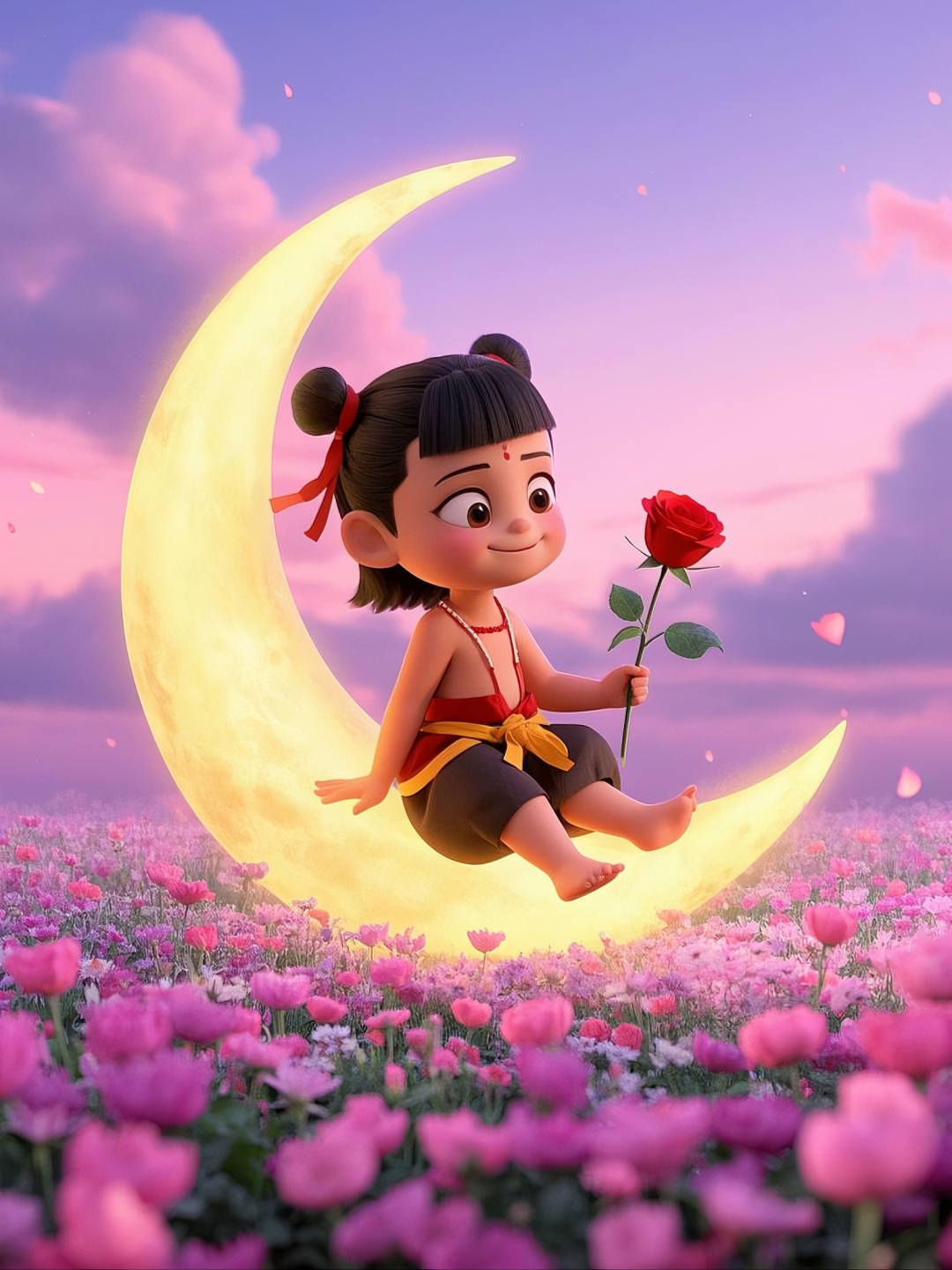 即梦AI【哪吒系列】| 吒儿会浪漫，手捧玫瑰花，女神节画面美到哭！