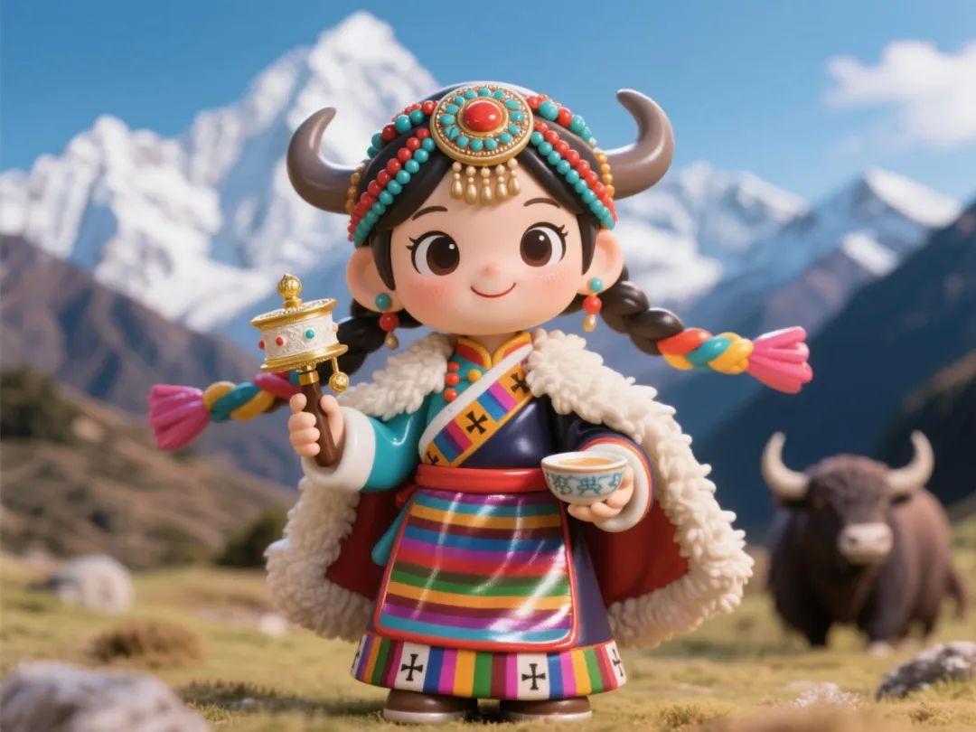 AI爆款提示词！56个民族少女手办的绘画图