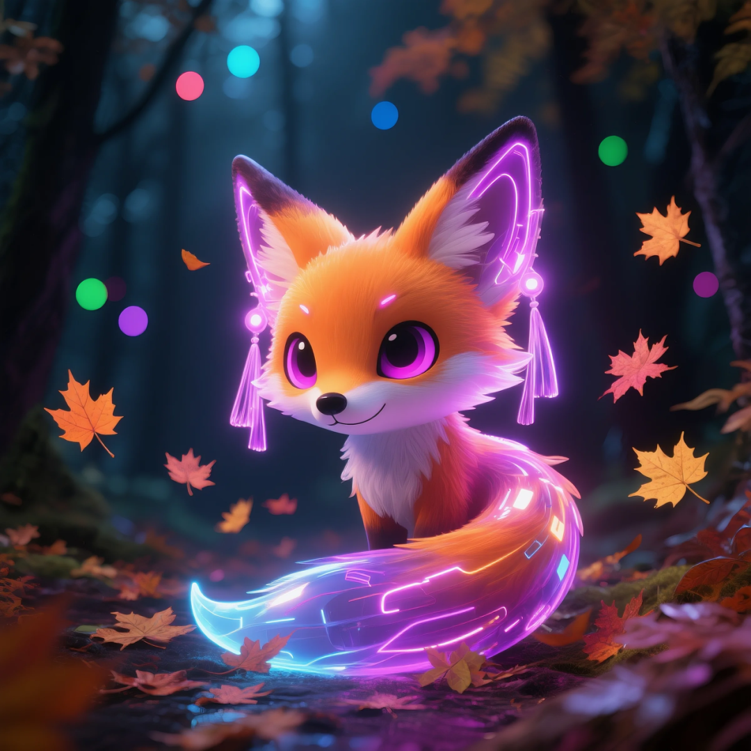 即梦AI 【动物】| 赛博风发光动物,又萌又可爱,附提示词