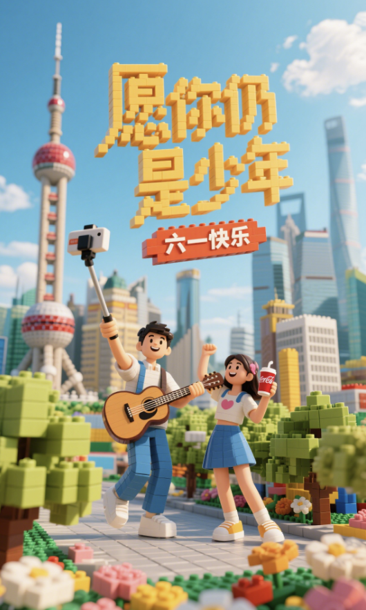十秒，AI助你生成乐高积木版儿童节城市海报（手把手教你玩转AI）