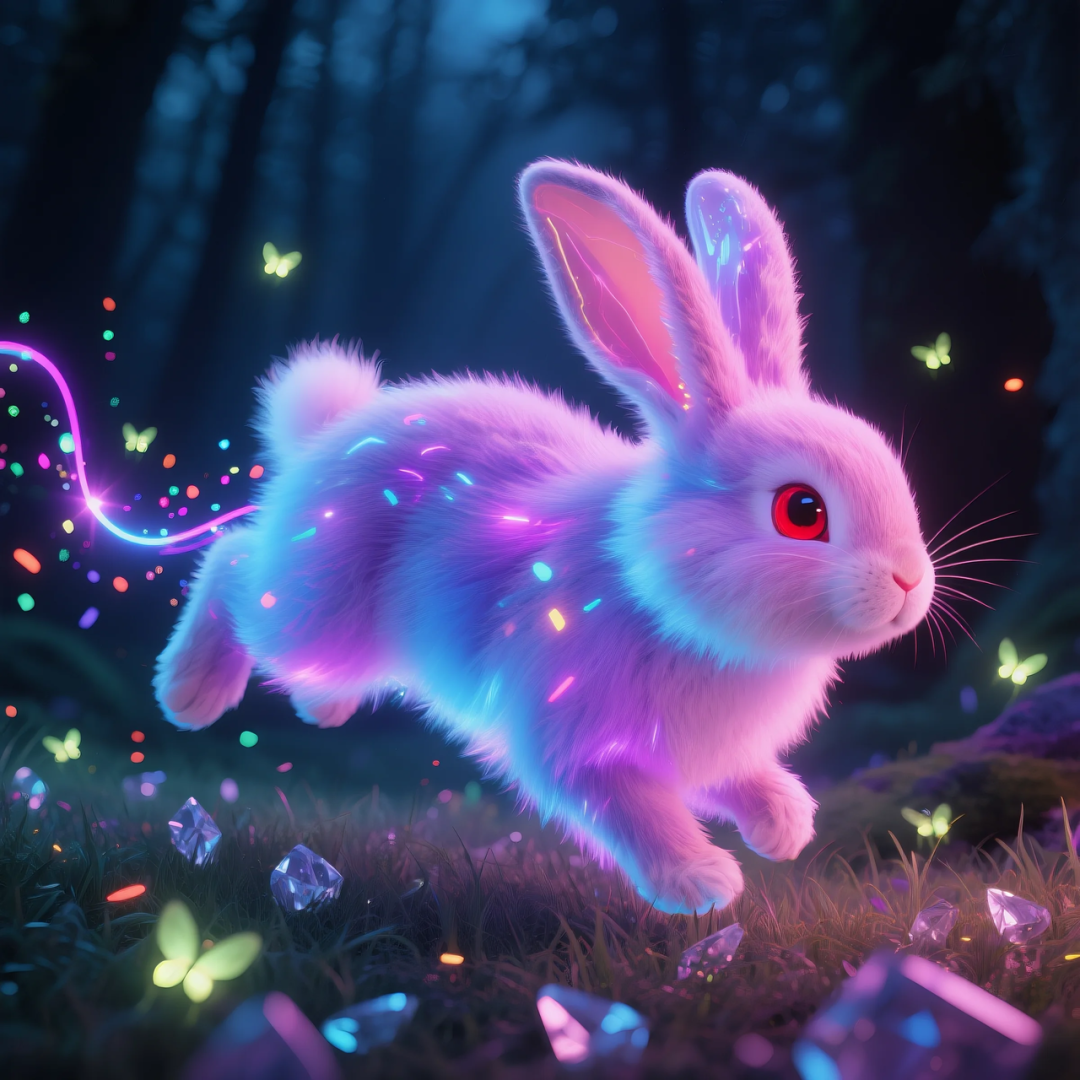 即梦AI 【动物】| 赛博风发光动物,又萌又可爱,附提示词