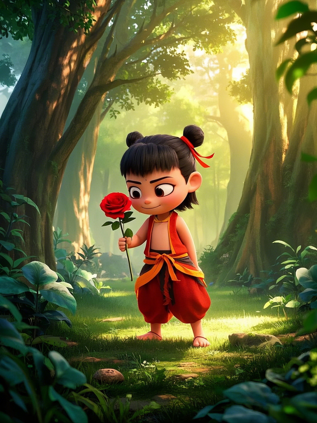 即梦AI【哪吒系列】| 吒儿会浪漫，手捧玫瑰花，女神节画面美到哭！