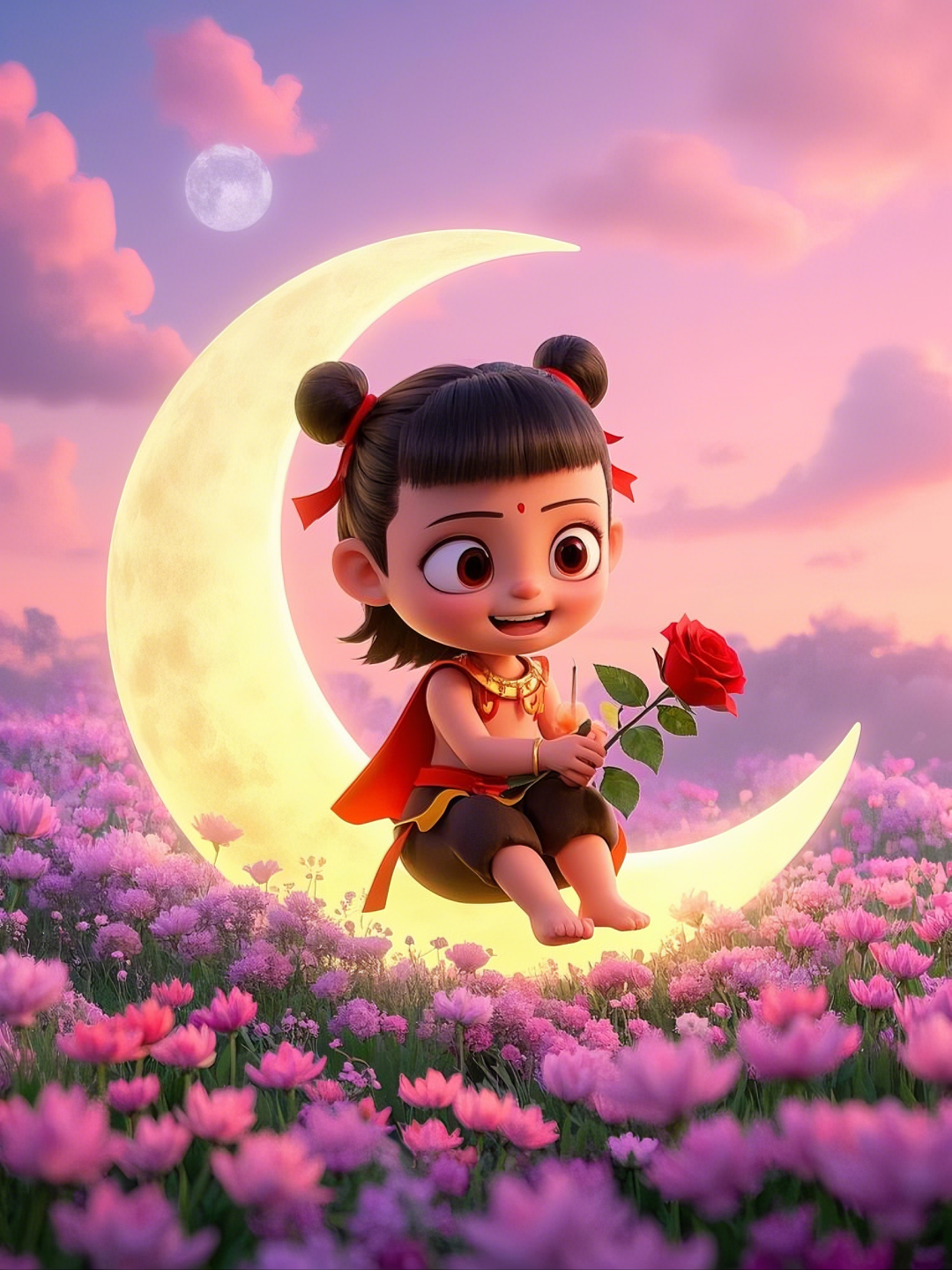 即梦AI【哪吒系列】| 吒儿会浪漫，手捧玫瑰花，女神节画面美到哭！