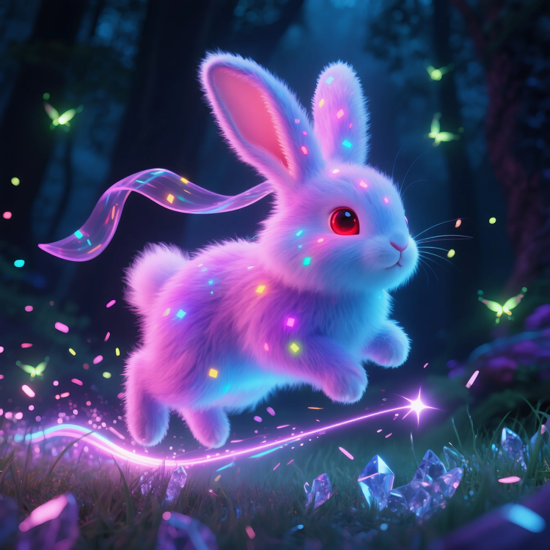 即梦AI 【动物】| 赛博风发光动物,又萌又可爱,附提示词
