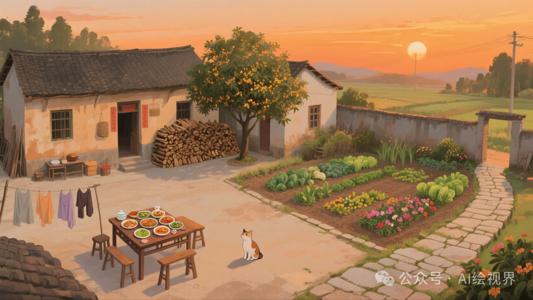 即梦AI 【怀旧主题】| AI 笔下的 10 款 80 年代农家大院治愈系插画，哪一幅勾起你的乡愁？