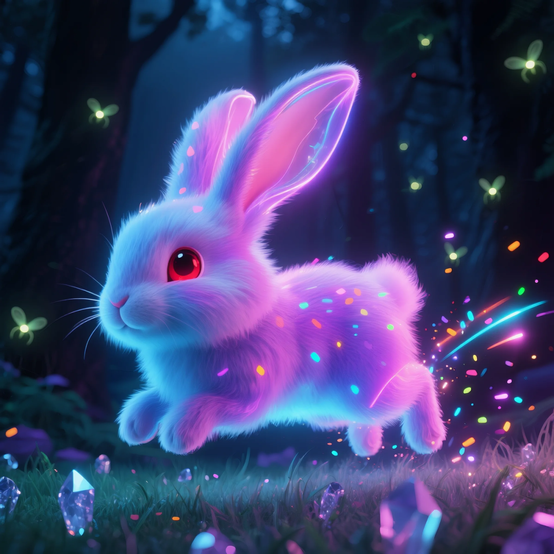 即梦AI 【动物】| 赛博风发光动物,又萌又可爱,附提示词