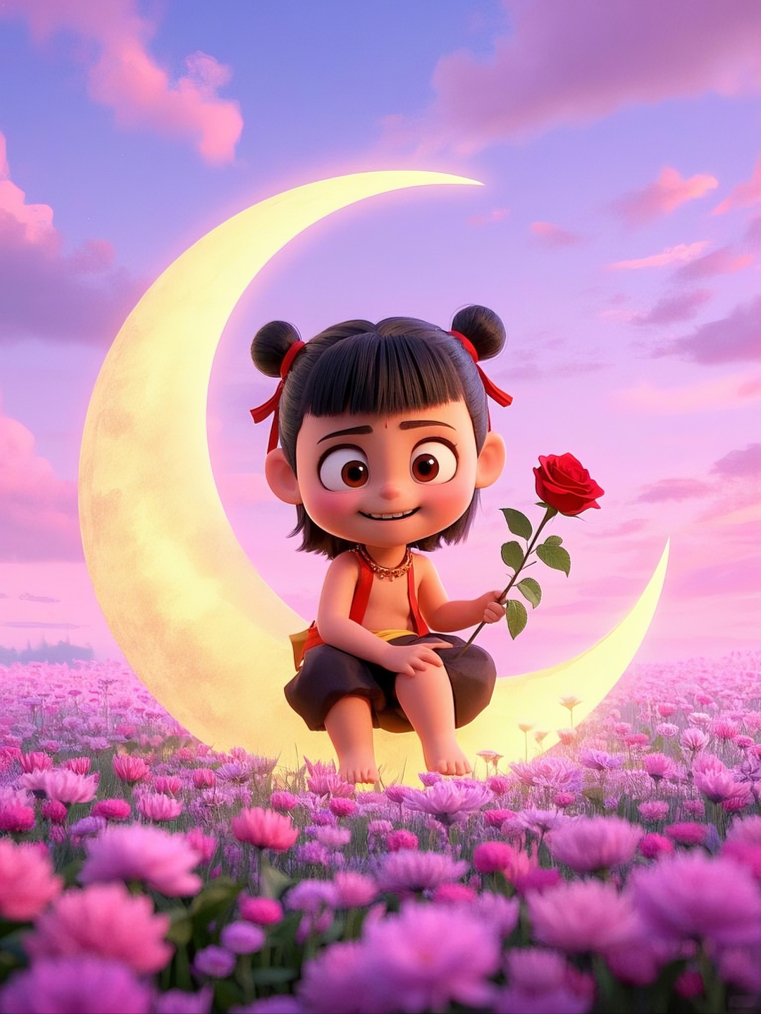 即梦AI【哪吒系列】| 吒儿会浪漫，手捧玫瑰花，女神节画面美到哭！