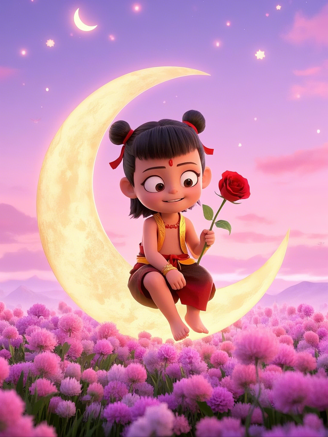 即梦AI【哪吒系列】| 吒儿会浪漫，手捧玫瑰花，女神节画面美到哭！