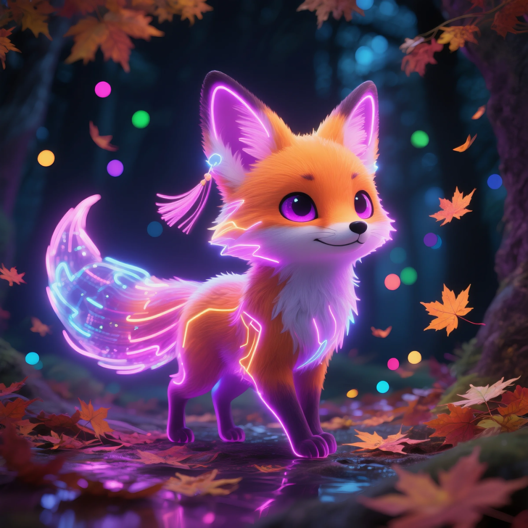 即梦AI 【动物】| 赛博风发光动物,又萌又可爱,附提示词