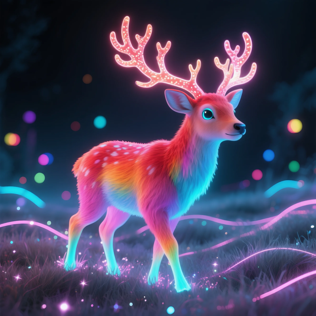 即梦AI 【动物】| 赛博风发光动物,又萌又可爱,附提示词