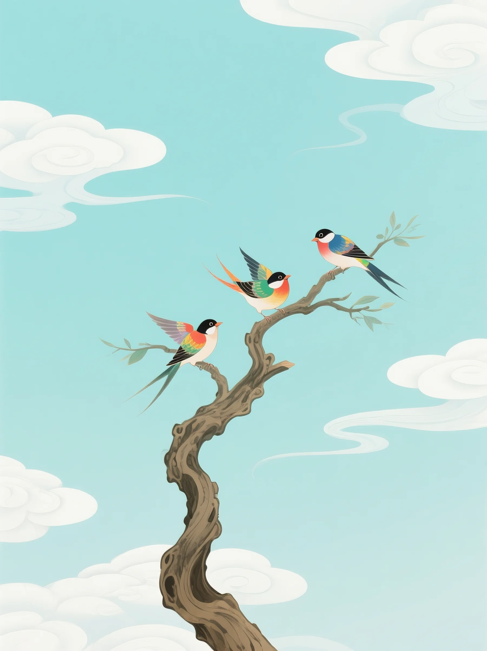 即梦AI 【插画设计】【动物】| 治愈的小鸟，附提示词