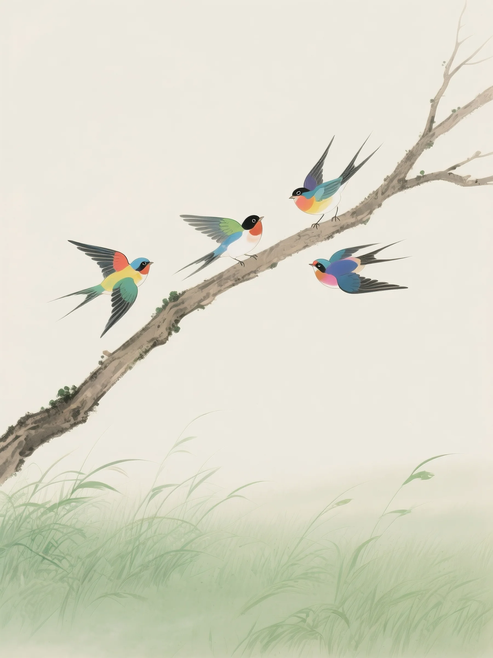 即梦AI 【插画设计】【动物】| 治愈的小鸟，附提示词