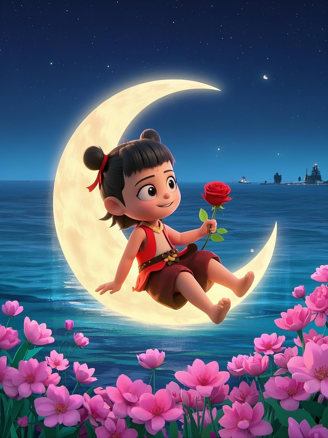 即梦AI【哪吒系列】| 吒儿会浪漫，手捧玫瑰花，女神节画面美到哭！