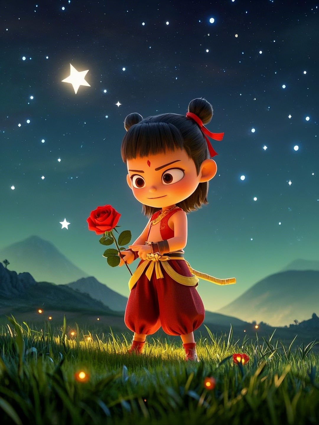 即梦AI【哪吒系列】| 吒儿会浪漫，手捧玫瑰花，女神节画面美到哭！