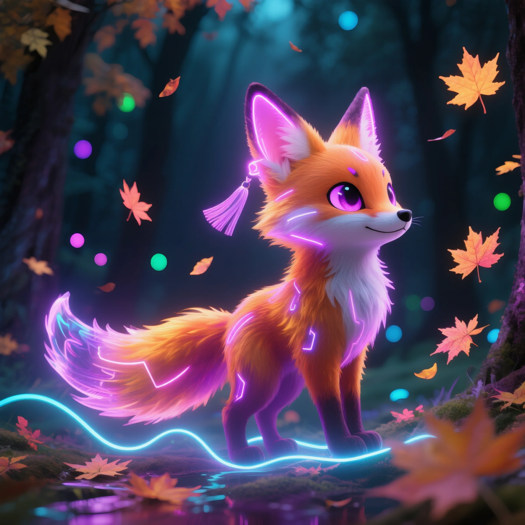 即梦AI 【动物】| 赛博风发光动物,又萌又可爱,附提示词