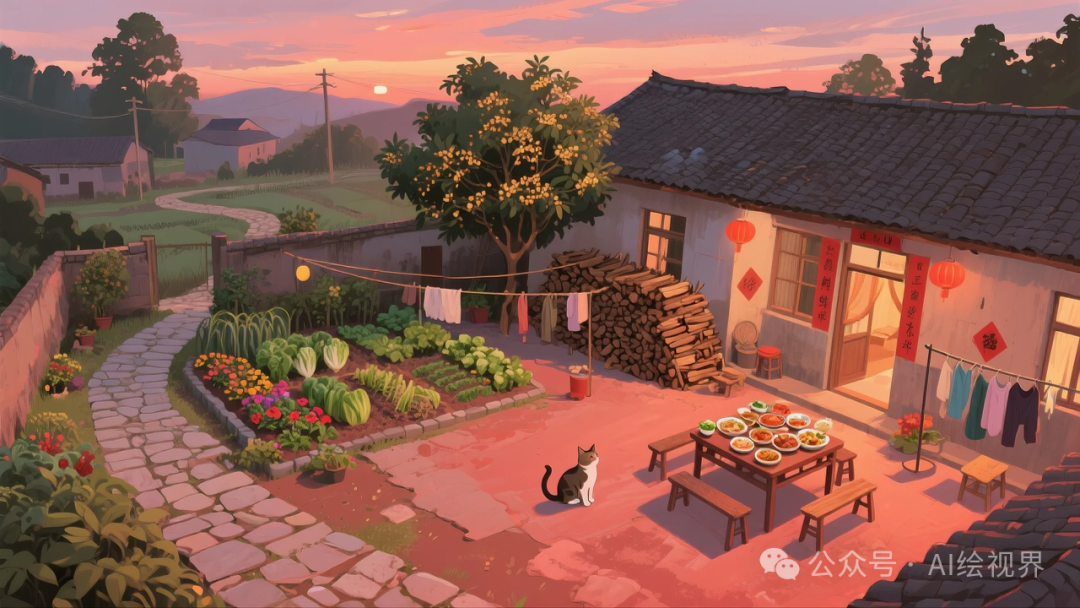 即梦AI 【怀旧主题】| AI 笔下的 10 款 80 年代农家大院治愈系插画，哪一幅勾起你的乡愁？