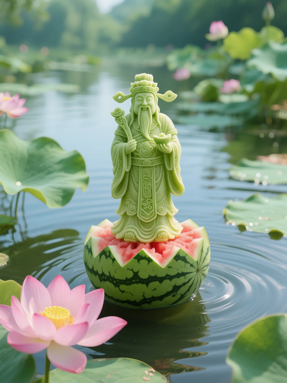 即梦AI 【水果】【西瓜】| 暑日修禅,炽火化凉~荷香漫漫,附提示词